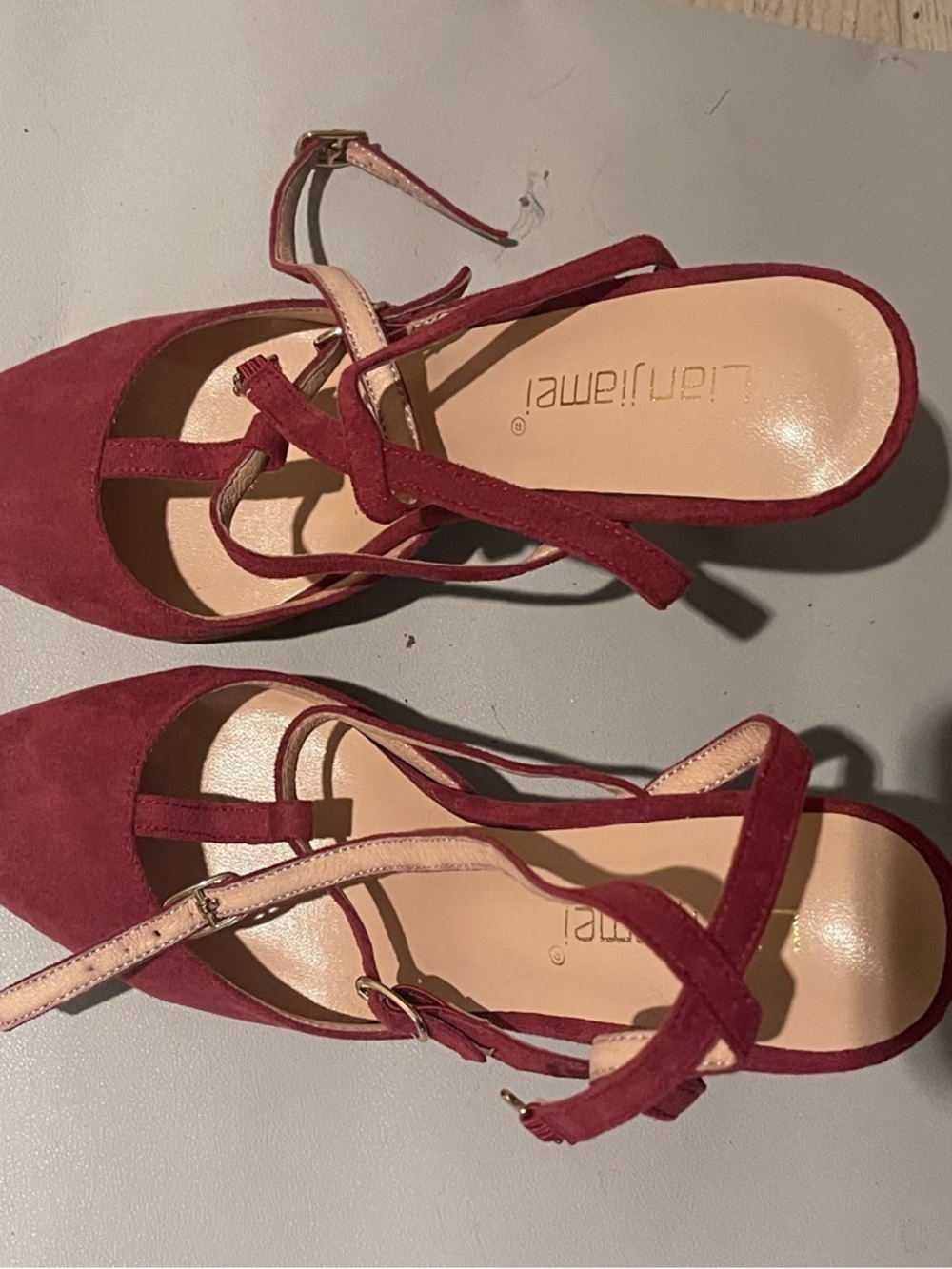 Women's Burgundy Suede Ankle-Strap Pumps